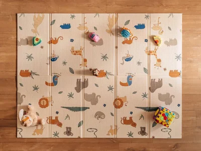 Nuby Foldable Reversible Play Mat - Easy Clean | Reversible | Waterproof | Suitable from Birth | 147 x 195 cm (Safari)