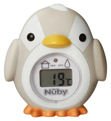 Nuby Penguin Baby Bath Thermometer - Digital Thermometer with Easy to Read Screen | BPA Free | Suitable from Birth (Grey) - Grey / Penguin