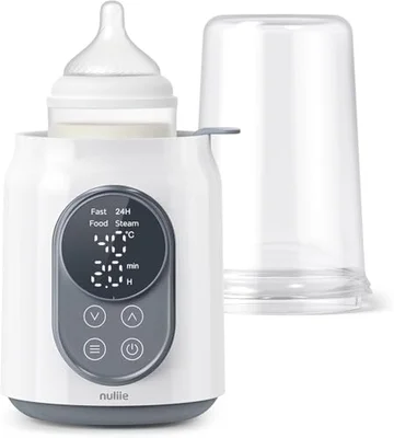 Nuliie Baby Bottle Warmer 10-in-1 with Digital LCD, Timer, Smart Temperature Control and Automatic Shut-Off, Food Warmer&Defrost BPA-Free Warmer for Breastmilk or Formula - White