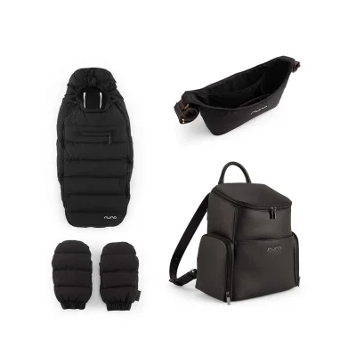 Nuna Footmuff and Gloves Bundle (With Essential Bag and Organiser) - Caviar