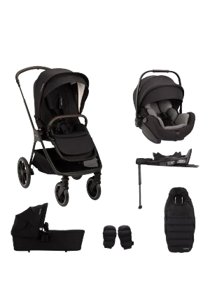 Nuna TRIV lx All Seasons Pushchair Set with ARRA Flex Car Seat & BASE Curv Bundle, Caviar