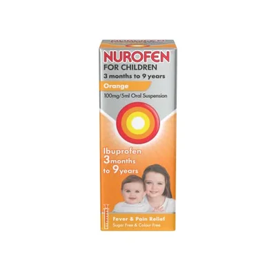 Nurofen For Children 3M-9Y, Kids Ibuprofen Orange 100 ml, Baby Teething Pain Relief, Cold Flu, Fast Acting, Up To 8 Hours, Fever Reducer, Child Medicine - Orange / 100 ml