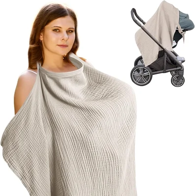 Nursing Cover Muslin Soft Breathable Breastfeeding Cover Breast Feeding Cover for Mum, Multi Use Breast Feeding Cover Up with Adjustable Strap Full Privacy Protection, Khaki - Khaki