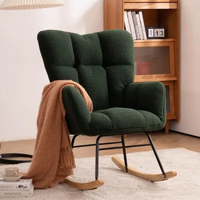 Nursing Rocking Chair, Teddy Glider Chair for Nursery, Comfy Living Room Armchairs with High Backrest for Adults