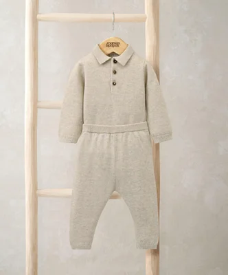 Oatmeal Knit Polo Bodysuit & Bottoms Set (2 Pieces) - 0-3 Months