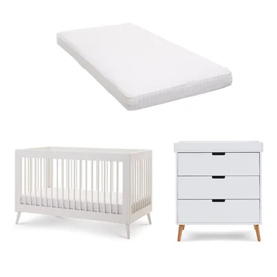 Obaby Maya 2 Piece Room Set - Nordic White - Moisture Management Mattress