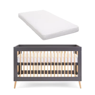 Obaby Maya Cot Bed - Slate + Natural - Moisture Management Mattress