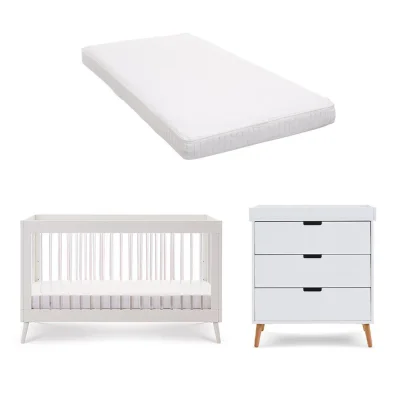 Obaby Maya Cot Bed - White/Acrylic - Moisture Management Mattress