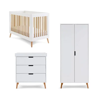 Obaby Maya Mini 3 Piece Room Set - White + Natural - No Mattress - No Mattress