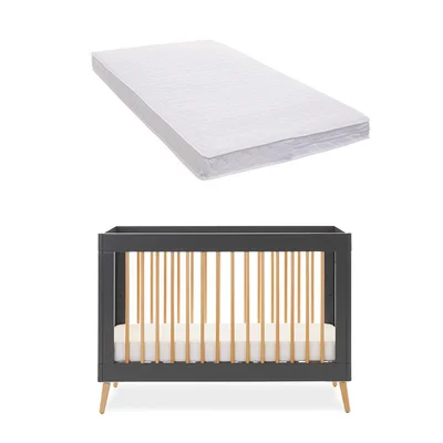 Obaby Maya Mini Cot Bed – Slate with Natural – Convertible Baby Cot