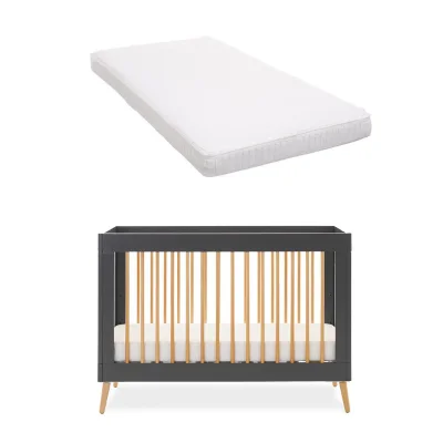 Obaby Maya Mini Cot Bed – Slate with Natural – Convertible Baby Cot