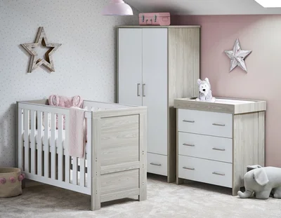 Obaby Nika Mini 3 Piece Nursery Room Set - Grey Wash/White - Grey Wash/White
