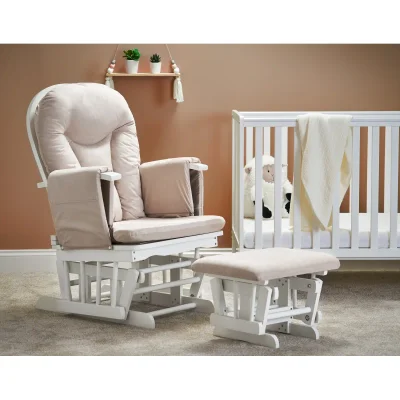 Obaby Reclining Glider Chair And Stool - White With Grey Cushion