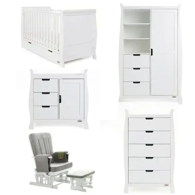 Obaby Stamford Classic Sleigh 5 Piece Furniture Roomset - Warm Grey - White