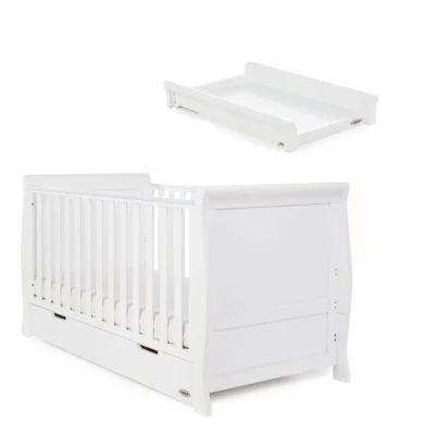 Obaby Stamford Classic Sleigh Cot Bed with Underdrawer & Cot Top Changer