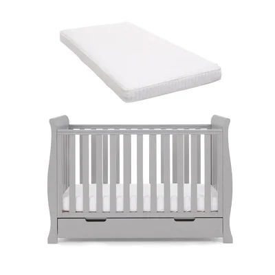 Obaby Stamford Mini Cot Bed - Warm Grey - With Moisture Management Mattress