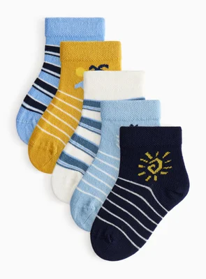 Ocean Waves Stripe Print Ankle Socks 5 Pack 1-6 months