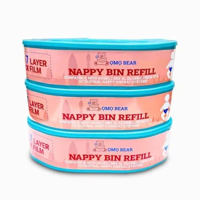 Octagonal Refill, Angelcare Compatible, for XL Nappy Bin - Pack of 3 Longer Lasting - Default