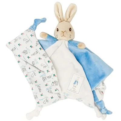 Official Rabbit Stone Soft Blanket - Beatrix Potter Soft Toy for Babies and Toddlers - Blue / 22 cm x 11 cm