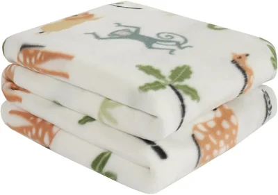 OHS Kids Fleece Blanket Safari Animals, Throw Blanket Super Soft Decorative Bed Throw Sofa Blanket Comfy Fleece Throw Thermal Blanket, White 120x150cm