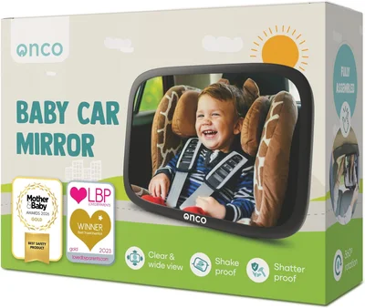 Onco Baby Car Mirror - 100% Shatterproof & Shakeproof, Award-Winning Car Mirror Baby Rear View, Non-Slip with 360° Rotation, Newborn Essentials