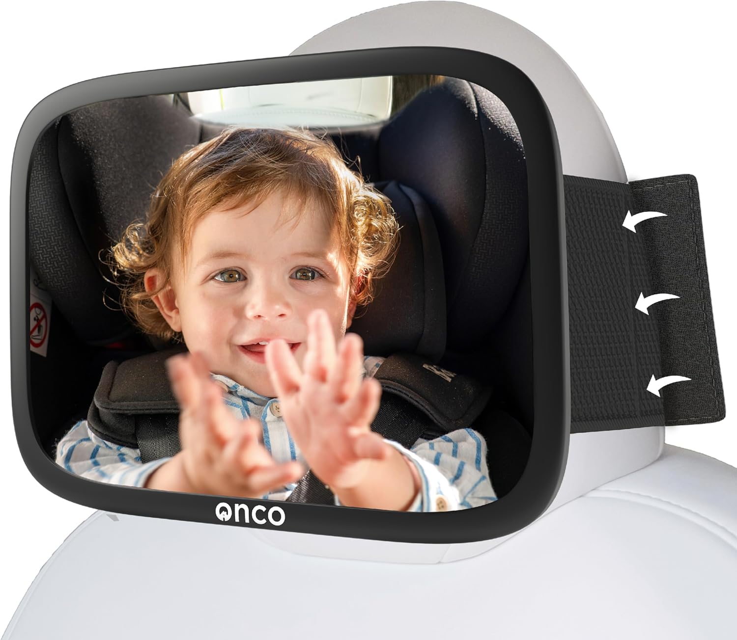 Onco Baby Car Mirror for Fixed Headrests - 100% Shatterproof & Shakeproof, Tesla-Compatible Car Mirror Baby Rear View, Non-Slip with 360° Rotation