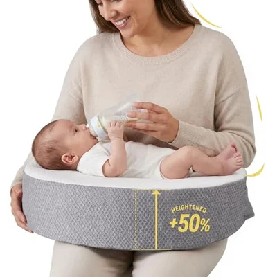 OPAFOBEF Memory Foam Nursing Pillow, Extra Wide & Thickened Breastfeeding Pillow with 53cm Adjustable Waist Strap, Raised Baby Feeding Support Pillow with Removable Washable Cover, Waterproof Backing - Grey / Plus Size