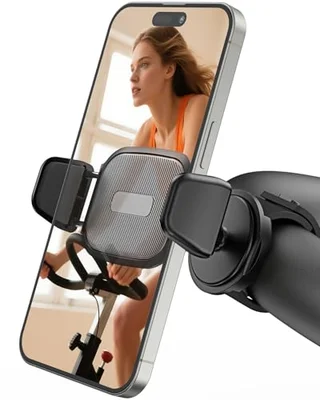 OQTIQ Phone Holder for Exercise Bike, Treadmill & Gym Equipment, 360° Rotation Universal Silicone Strap Mount for 4.7–6.9" Phones, Secure Anti-Slip Clamp, Fit for Pushchair Handles Stroller - Black / 4.7"-6.9"