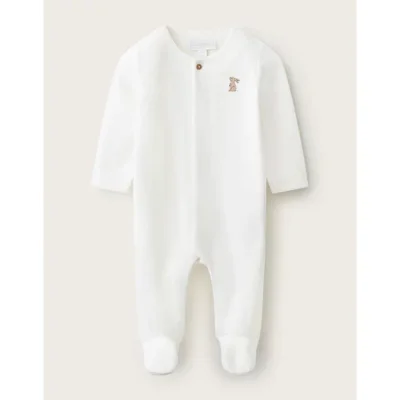 Organic Cotton Blend Velour Bunny Embroidered Sleepsuit (0–24 mnths...