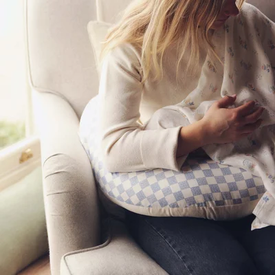 Organic Cotton Checkerboard Nursing Pillow - Waves