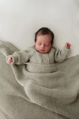 Organic Cotton Chunky Twist Knit Baby Blanket - Sage