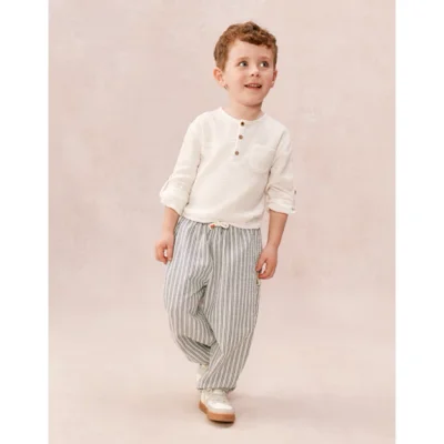 Organic Cotton Henley Top & Stripe Trousers Set (0–4yrs)