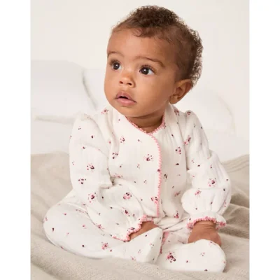 Organic Cotton Minnie Floral Quilted Sleepsuit (0–24mths) - Newborn