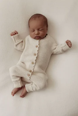 Organic Cotton Moss Stitch Baby Romper - Oat / 3-6 months
