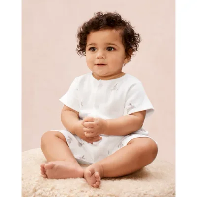 Organic Cotton Playful Bunnies Shortie Sleepsuit (0–2yrs) - 0-2y