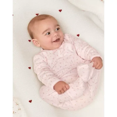 Organic Cotton Pointelle Megan Floral Wrap Sleepsuit (0–24mths)