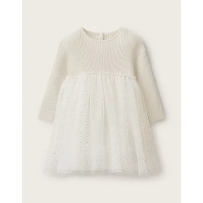 Organic Cotton Rib Knit & Tulle Dress (0–4yrs) - 0-3M