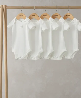 Organic Cotton Shortsleeved Bodysuits (5 Pack) - White — image 1
