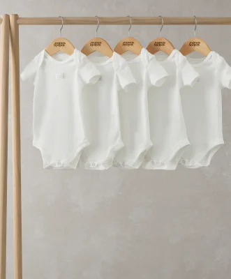 Organic Cotton Shortsleeved Bodysuits (5 Pack) - White — image 2