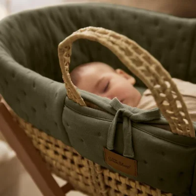 Organic Dimple Quilted Moses Basket, Mattress & Walnut Rocking Stand Juniper — image 3
