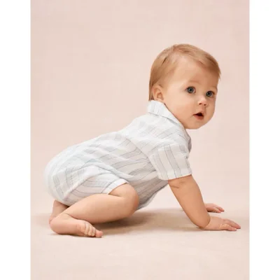 Organic Double Cotton Watercolour Stripe Classic Shortie Sleepsuit ... - Blue Watercolour Stripe