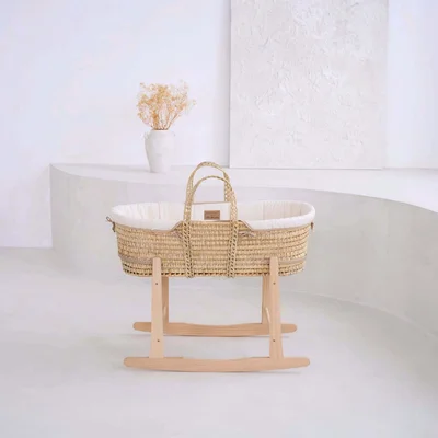 Organic Palm Moses Basket With Stand and Bedding — image 1
