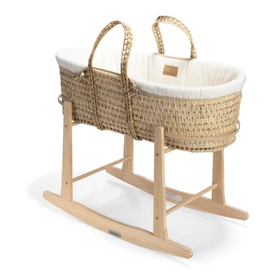Organic Palm Moses Basket With Stand and Bedding Bundle - Natural Cream