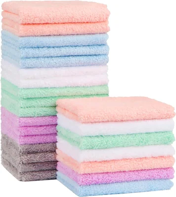 Orighty Baby Washcloths 24-Pack(7''x9''), Microfibre Coral Fleece Baby Towels, Super Soft and Absorbent Wash Flannels for Newborns and Infants, Gentle on Delicate Skin for Face Hands and Body - Washcloths - 24Pack