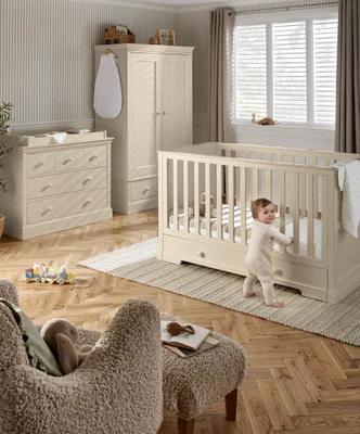Oxford 3 Piece Nursery Furniture Set with Cotbed, Dresser and Wardrobe - Pure White