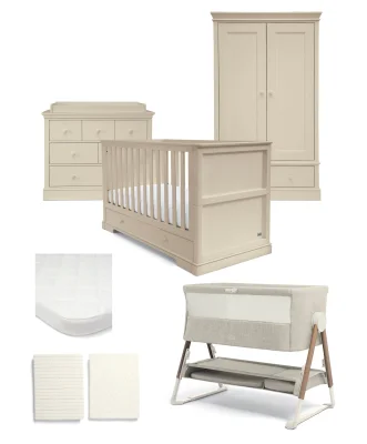 Oxford Nursery Bundle with Lua Bedside Crib (6 Piece) – White