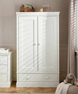 Oxford Nursery Wardrobe with Storage Drawer - Pure White