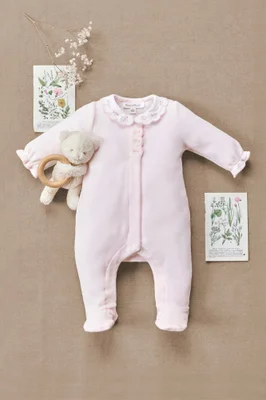 Pajamas - Pink Velvet Peter pan collar Scalloped
