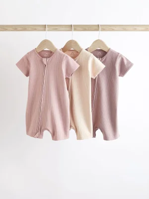 Pale Pink 3 Pack Two Way Zip Baby Romper (0mths-3yrs)