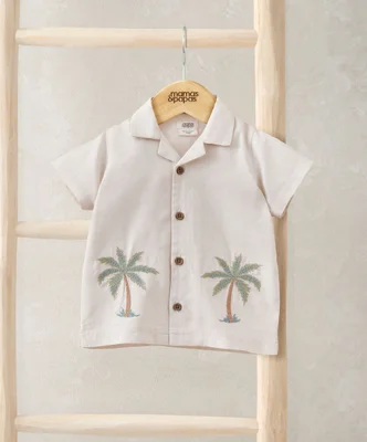 Palm Tree Linen Shirt - Cream